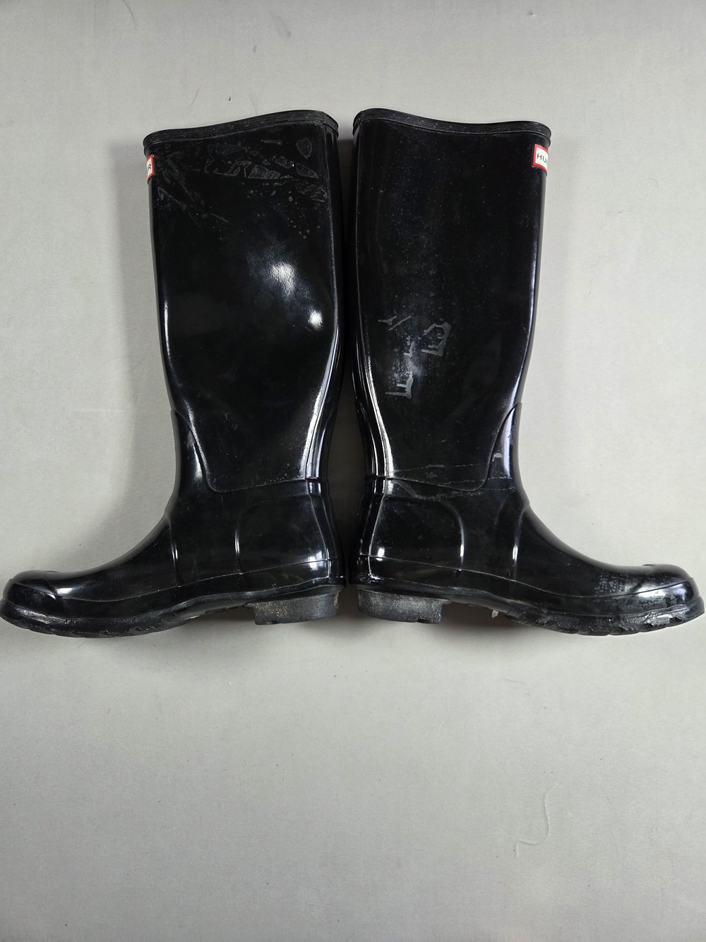 Hunter Black Gloss Tall Rain Boots with Red Logo Trim Womens Size 8 - Picture 2 of 12